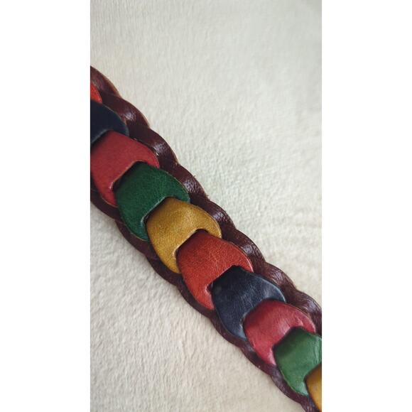 Rare Vintage Leather Multicolor Boho Folk Chic Belt Size 36\